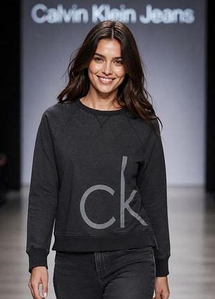 Свитшот женский calvin klein jeans серо черный размер m полиэстер хлопок