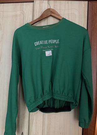 Яскравий укорочений світшот / кроп-топ із принтом "creative people", розмір(s-m)