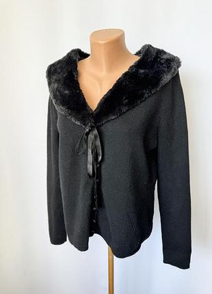 Kenar woman кардиган черный шерсть съемный меховой воротник винтаж кофта шерсть готик романтик