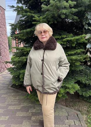 Ексклюзивна модель двосторонньої парки на натуральному хутрі великих розмірів 54-58 75см