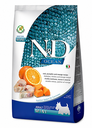 Сухой корм farmina n&amp;d ocean cod pumpkin &amp; orange adult mini беззерновой сухой корм с треской и апельсином для собак маленьких пород 800 г (17
