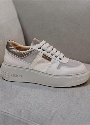 Жіночі бежеві шкіряні кросівки kelton на масивній платформі р.37