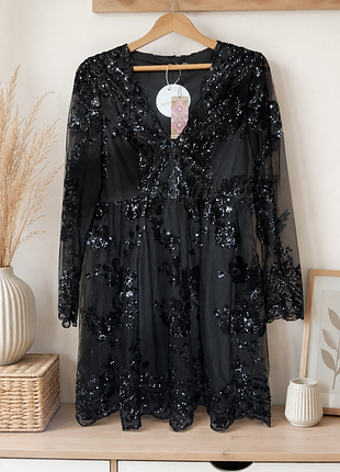 Платье boohoo черное в пайетках размер l/xl