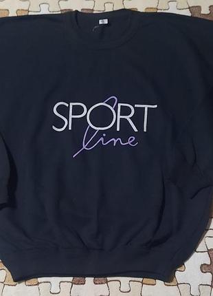 Черный винтажный свитшот оверсайз sport line на флисе, размер l