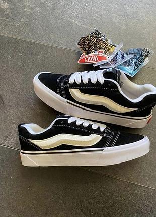 Кеди vans old skool knu чорні з білим кросівки ванс олд скул текстиль замш демісезон унісекс