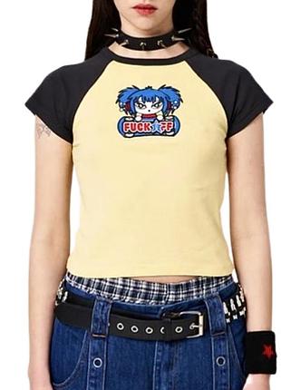 Вкорочена baby tee футболка minga london unif принт реглан grunge y2k alt