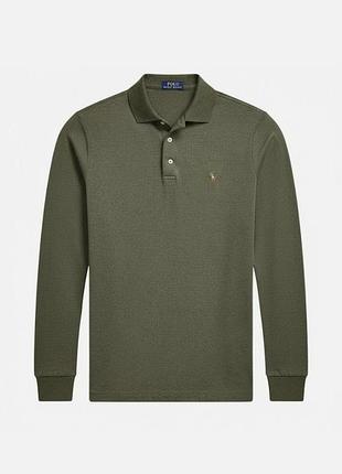 Polo ralph lauren men's classic-fit mesh long-sleeve olive polo shirt