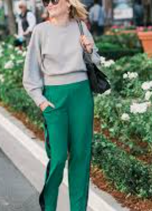 Брюки шелковые с черными лампасами ,карманами на резинке ann taylor l- xxl