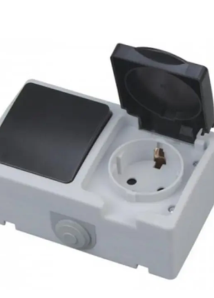 Розетка накладная и выключатель horoz electric atom с зав. с крышкой ip54 (112-100-0003)