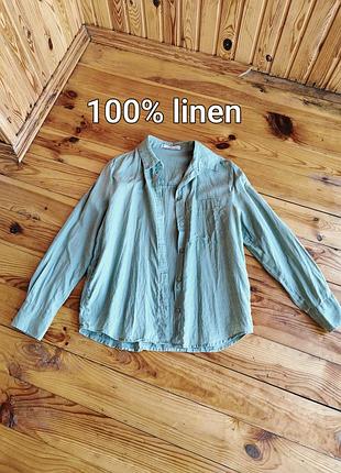 Женская льняная рубашка от бренда mango (mng) из натурального 100% льна (100% linen / lino / лен), размер eur xs / Ausa 2 хаки зеленая