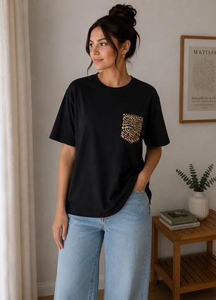 Футболка cedar wood state l/xl чорна з леопардовими вставками