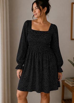 Сукня в горошок missguided з об’ємними рукавами та жатим ліфом, р. m/l (uk 12)