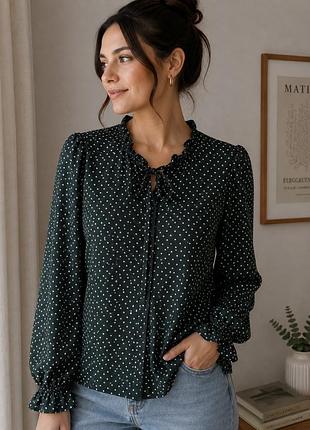 Блуза shein l 40/42 зелена в білий горошок з рюшами