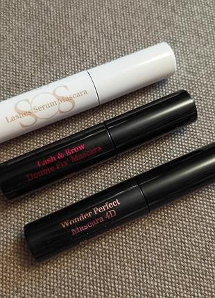 Clarins lash and brow double fix mascara водостійка туш вій та брів 3 мл
поживна туш для збільшення об'єму вій 
clarins wonder perfect mascara 4d туш