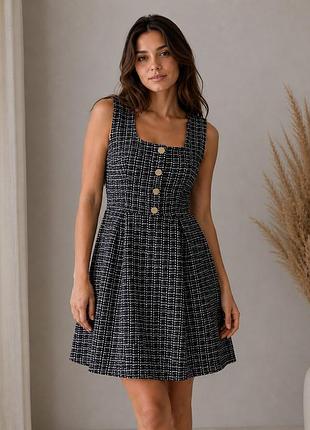 Shein m / eu 38 елегантна чорно-біла сукня з фактурного твіду