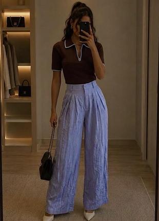 Шикарні штани  палаццо zara зара блакитні жатка з високою посадкою вільні
