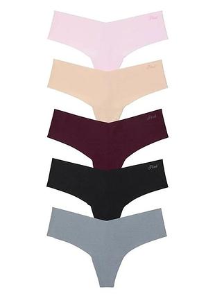 Набір безшовних трусиків-стрінгів pink no-show thong panties, 5 штук оригінал victoria's secret