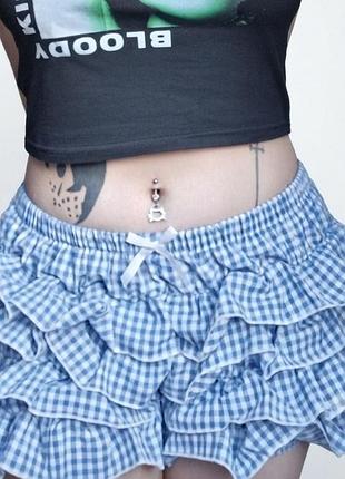 Шорты мини с рюшами и бантиком в клеточку кукольные coquette-core🎀