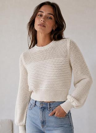 Кофта светр me+em cream chunky open-weave cotton crop jumper puff sleeve designer size s