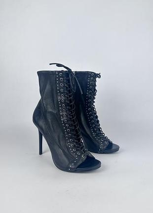 Steve madden wylder black leather lace up high heel boots stiletto us 8.5 eu 39 взуття жіноче хілс