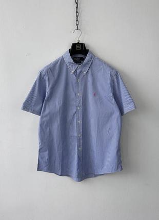 Сорочка короткий рукав polo ralph lauren short sleeve striped shirt xl mens preppy pink pony custom fit