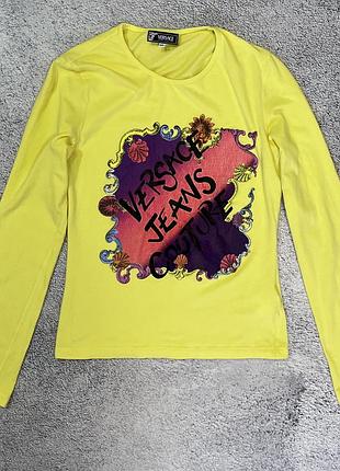 Versace jeans couture y2k жіночий лонгслів m неоновий жовтий baroque
