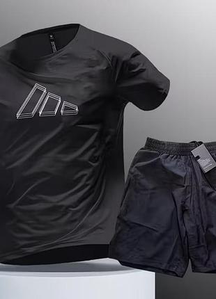 Чоловічий спортивний костюм adidas футболка шорти чорний комплект спортивний одяг для тренувань фітнесу бігу активного відпочинку поліестер