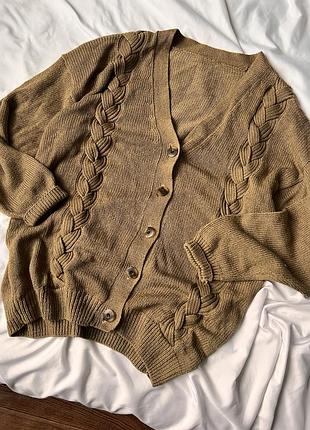 Кардиган коричневий подовжений з шовку розмір l/xl