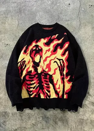 Свитер в стиле grunge / skeleton print / оверсайз / свитшот / кофта / харадзюка / y2k