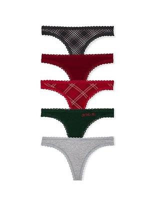 Victoria ́s victorias secret віктория сикрет набір стринги трусики 5-pack cotton lace-trim thong