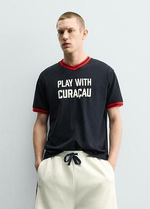 Футболка чоловіча контрастна з текстом зара zara l, xl
