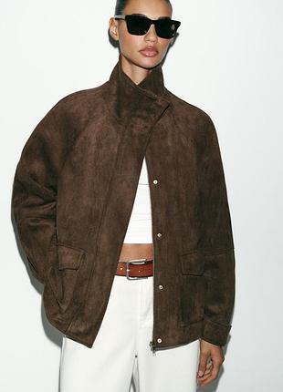 Куртка зі штучної замші з високим коміром zara розмір м