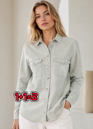 🎁1+1=3 шикарная джинсовая женская рубашка хаки new look, размер 48 - 50