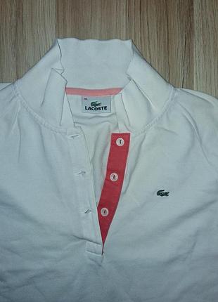 Футболка-поло теніска lacoste біла з червоним комірцем m/s