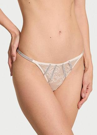 Жіночі трусики стрінги victoria's secret very sexy gradient shine strap rose lace v-string panty.