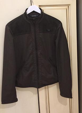Нова.куртка демі з шкіряними вставками брендова emporio armani suede leather trim signature logo jacket khaki  оригінал.