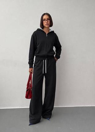 Костюм штани та кофта зіп худі gucci чорний з сірим
