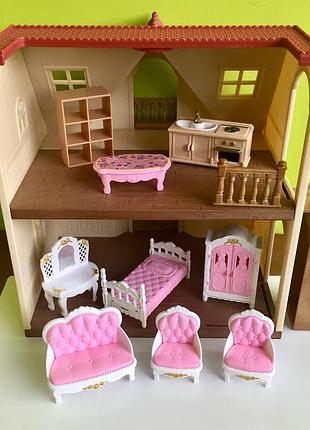 Большой игровой набор мебели + оригинал зайчик sylvanian families пища посуда