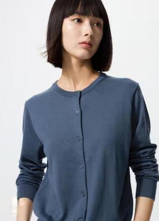 Жіночий кардиган на гудзиках uniqlo натуральний склад вона синьо сірого кольору розмір s/m