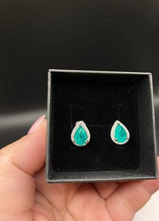 💎new💎женские серебреные серьги с имитацией турмалин параиба♥️♥️♥️