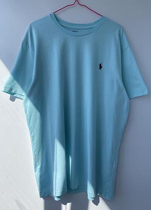 Футболка polo ralph lauren xxl оригінал колір тіффані / блакитний (щільна бавовна)