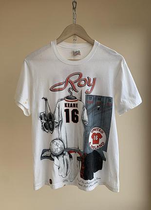 Вінтажна чоловіча футболка фанатський мерч roy keane manchester united print football soccer t-shirt qualy-t by hanes вінтаж vintage 90х 2000х m