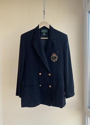 Вінтажний жіночий вовняний двобортний піджак блейзер lauren ralph lauren crown crest  logo double breasted wool blazer jacket vintage 90х 8 us m