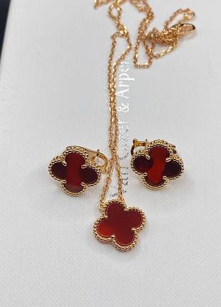 💎new💎брендовый комплект серьги и подвеска vca, ван клиф, клевер ♥️♥️♥️с логотипом