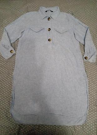 Женская льняная удлиненная рубашка-туника, zara, оригинал, р. м
