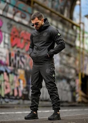 Костюм тактический софтшелл на флисе stone island black! костюм тактичний чорний софтшелл stone island! костюм soft shell осень-зима! размеры s-4xl!