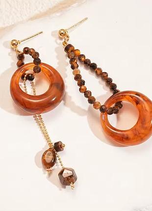 Асимметричные серьги чешский бисер камешки