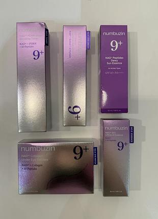 Набір з 5 продуктів лінійки numbuzin no.9 nad+ pdrn toner 150 ml, lifting-sil essence 50 ml, eye cream 10 ml, under eye patches 5ea, sun essence 50 ml