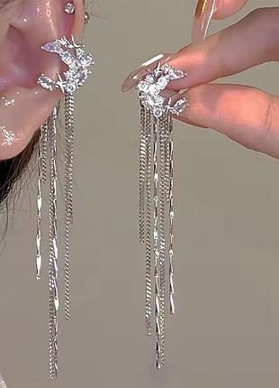 Серебристый манжет клипса кафа на ухо с каскадом цепей