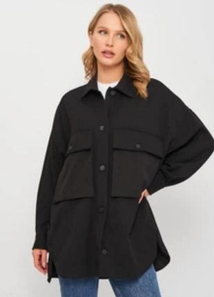 Плотная рубашка куртка овершот zara черного цвета размер